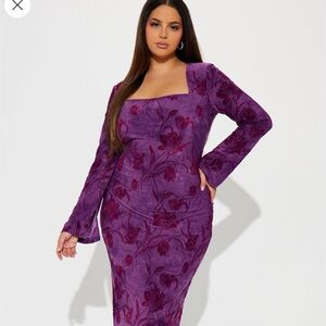 Fashion Nova Pandora Velvet Burnout Dress Purple 1X